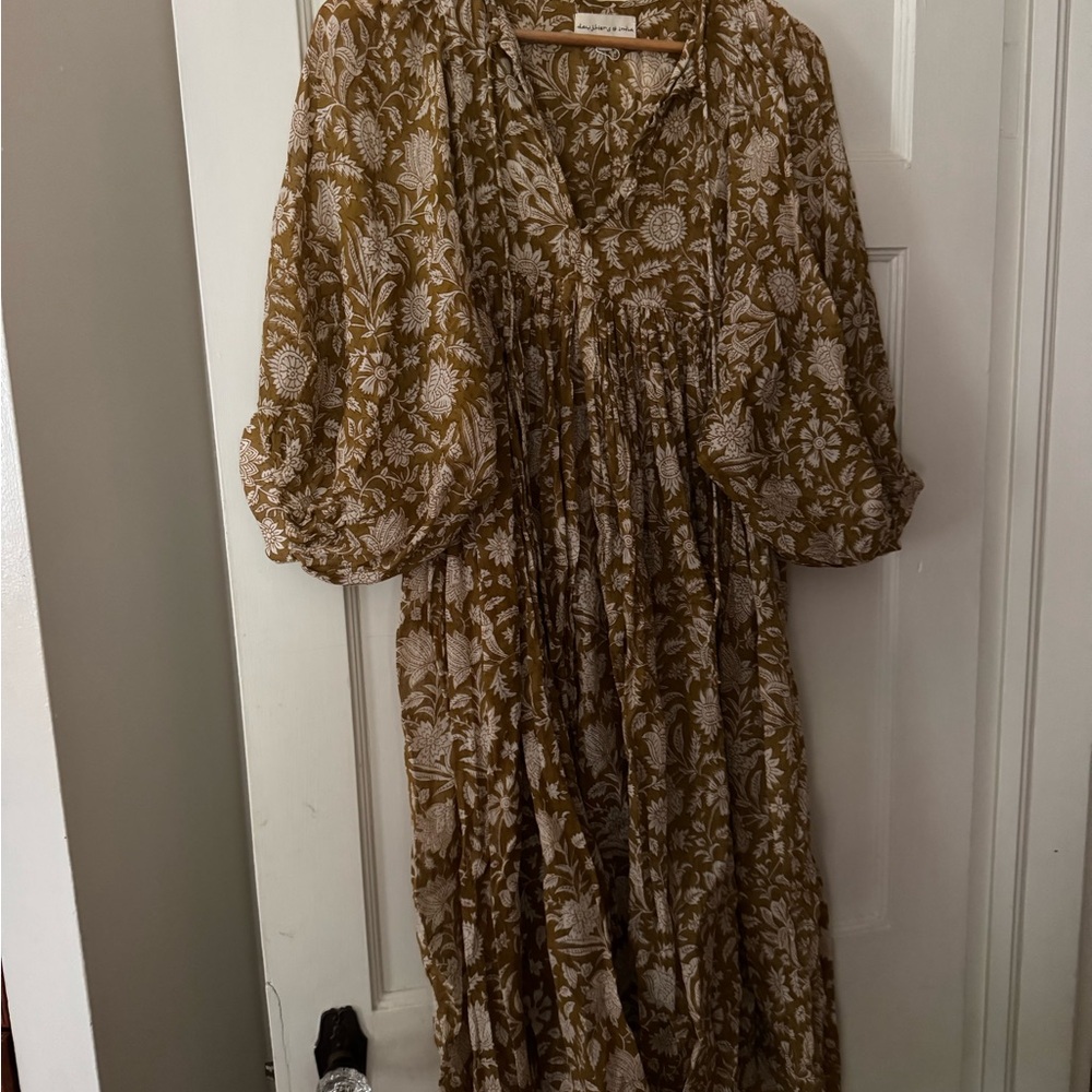 Daughters of India Olive Floral Long Sleeve Dress